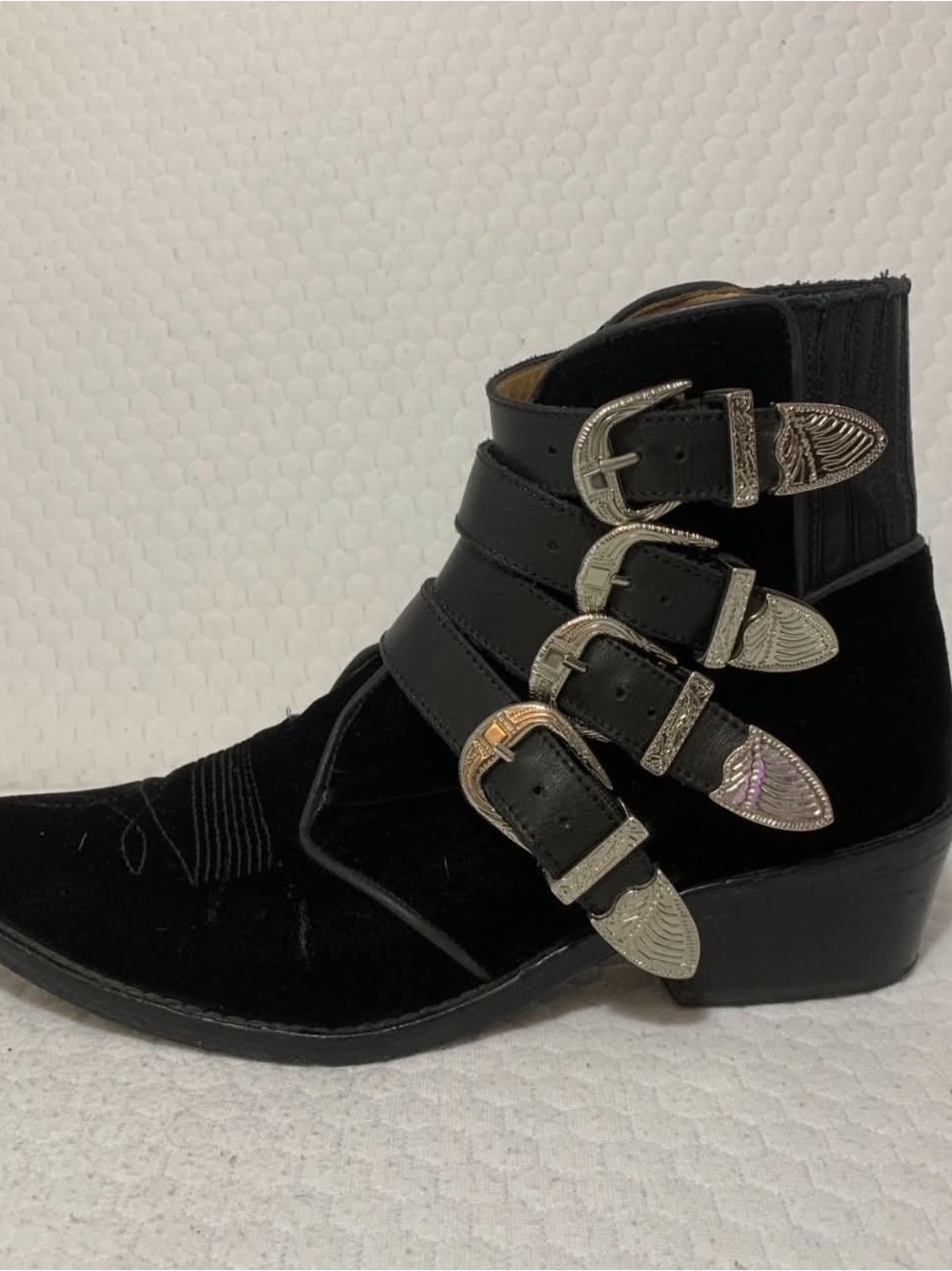 Black Western Buckle Ankle Boot